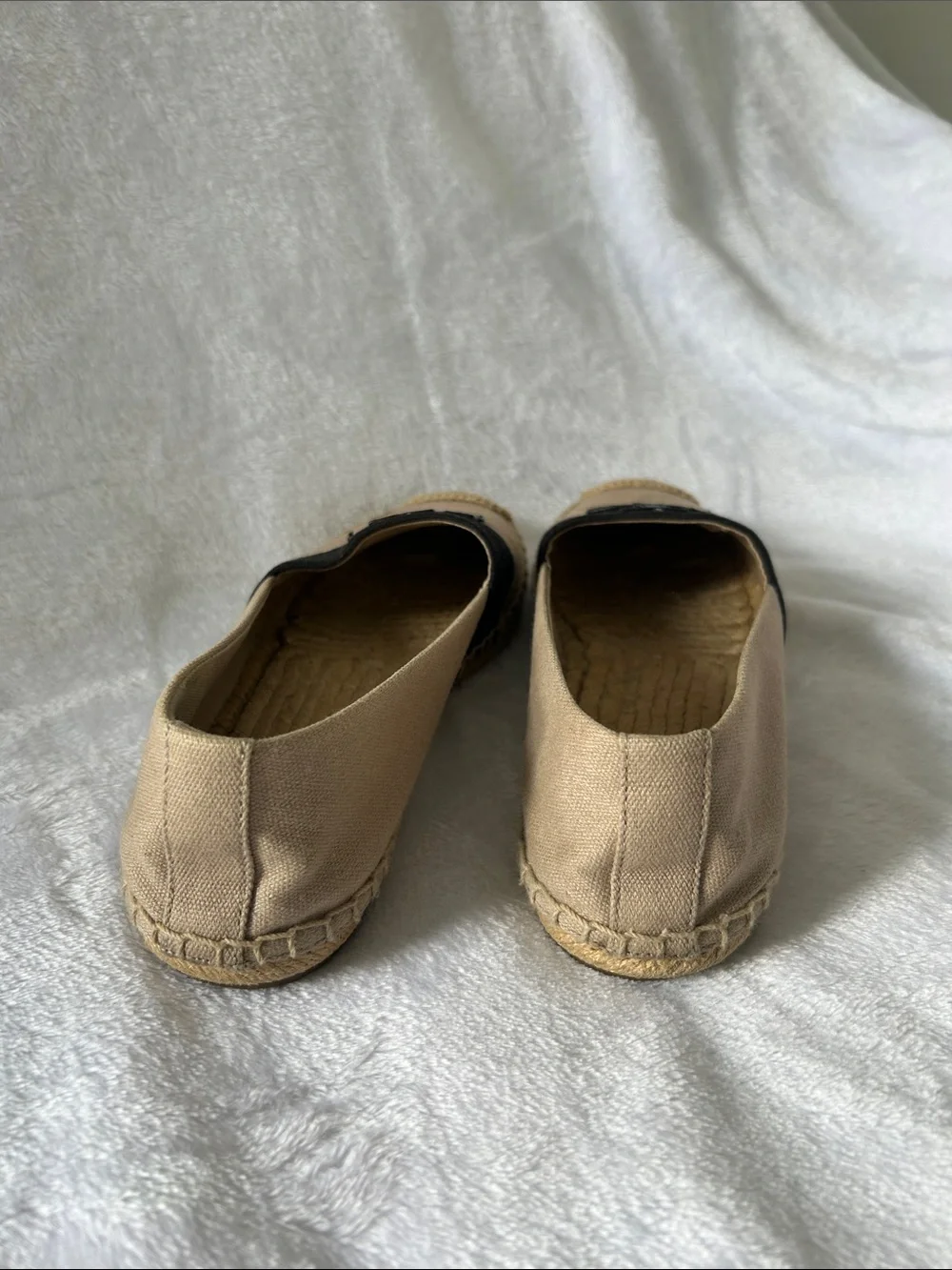 Tory Burch Beige Canvas Espadrilles with Black Logo Band